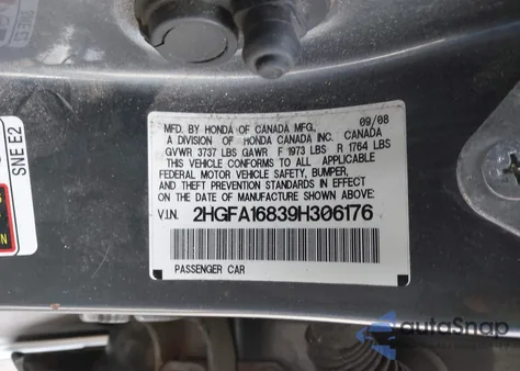 2009 Honda Civic Ex z USA, uszkodzony, nr VIN 2HGFA16839H306176